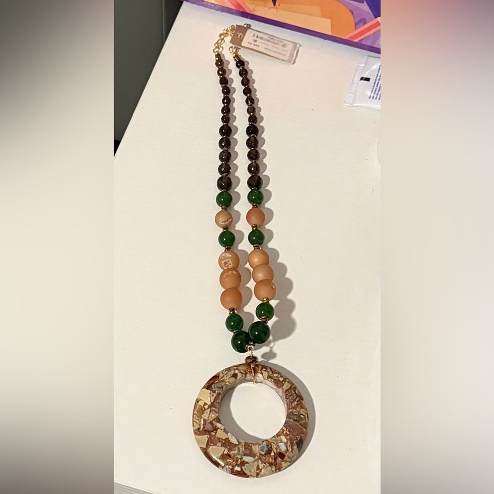 Studio Barse Brown and Green Beaded Necklace